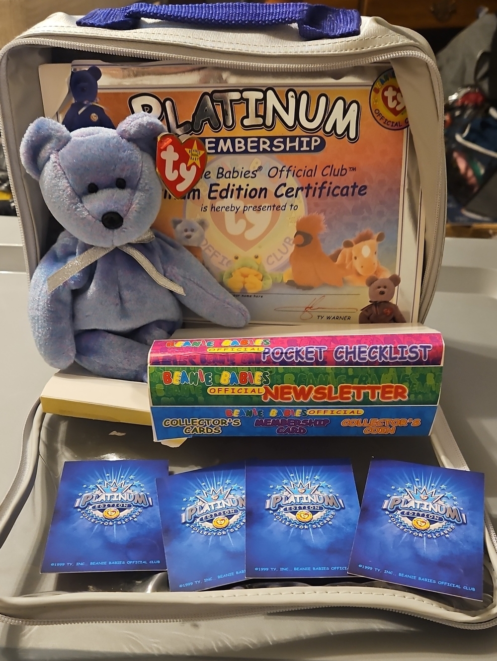 Opened Ty Blue Plush Bear Platinum Membership Set * Not All Pieces In Set